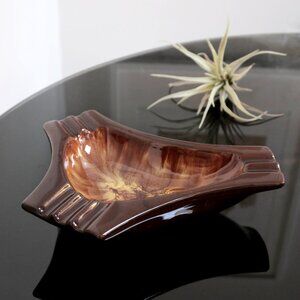 Vintage Harvest Gold Ceramic Ashtray by Blue Mountain Pottery, Brown & Gold Drip